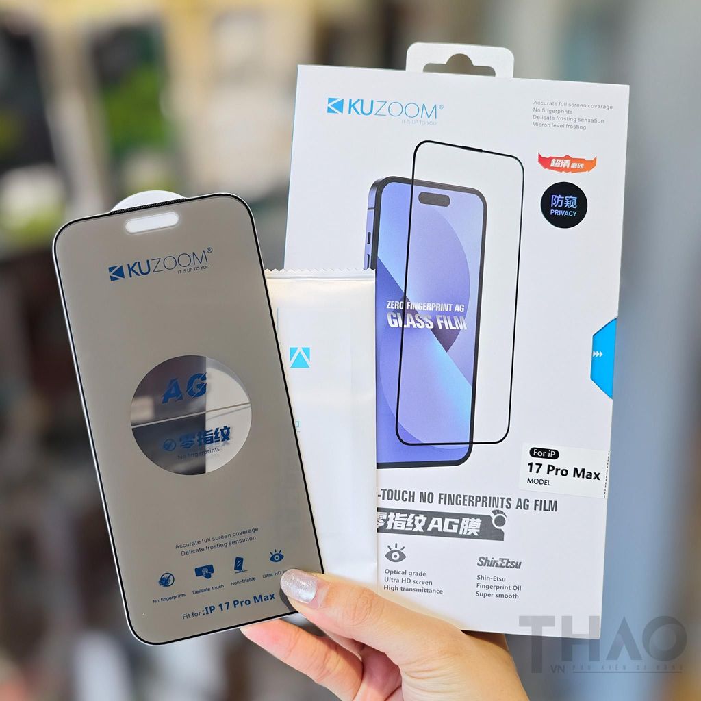 Cường lực Kuzoom 2in1 Nhám Chống Nhìn Trộm dành cho iP, hạn chế vân tay, chống nhìn trộm riêng tư