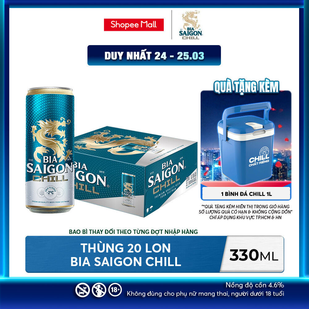 Nồng độ cồn 4.6% - Thùng 20 lon Bia Sài Gòn Chill 330ml