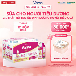 Thùng 12 hộp sữa bột pha sẵn Varna Diabetes (12 hộp giấy x 237ml) - Hỗ trợ ổn định đường huyết