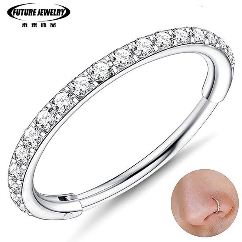 CNC Factory-made stainless steel piercing jewelry0.8Zircon nose and ear ring, seamless nose ring, mu