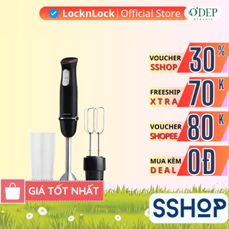 Máy xay cầm tay đa năng LocknLock Chính hãng Multi-purpose 2 in 1 Hand Blender màu đen EJM516BLK - S