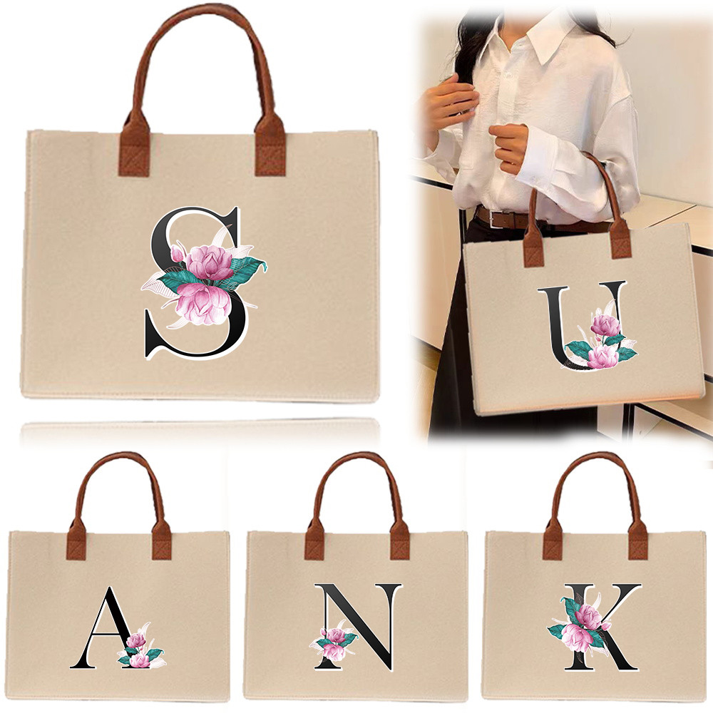 Commuter shopping bag Large felt tote bag Exquisite print In stock Thickened 【Lowest price】 Felt tot