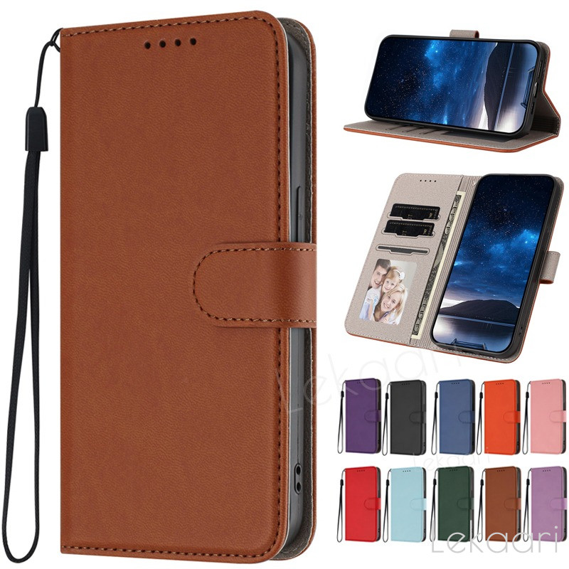 Ốp Da Lật Trơn Cho Samsung Galaxy S26 S25 Edge S24 S23 FE F06 Plus Ultra 5G Khe Cắm Thẻ Cổ Điển Vỏ V