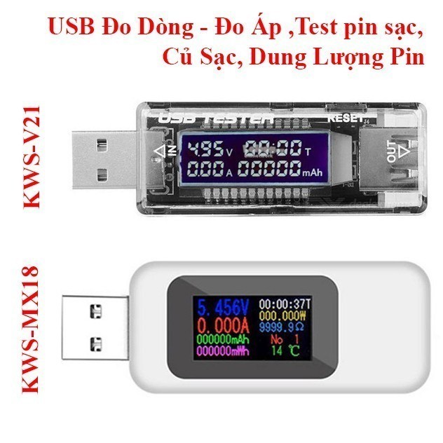 196 USB Đo Dòng - Đo Áp ,Test pin sạc, Củ Sạc, Dung Lượng Pin KWS-V21 KWS-MX18 KWS-MX19 KWS-1902C