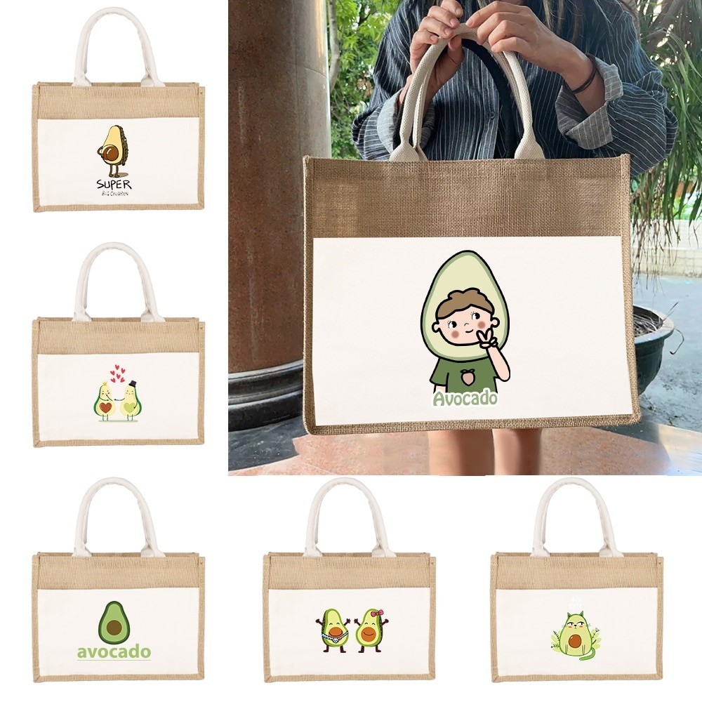 Shopping Bag Tote Folding Pouch Handbags Jute Bag Travel Grocery Bag Picnic Bag Tote Bag Cartoon Avo