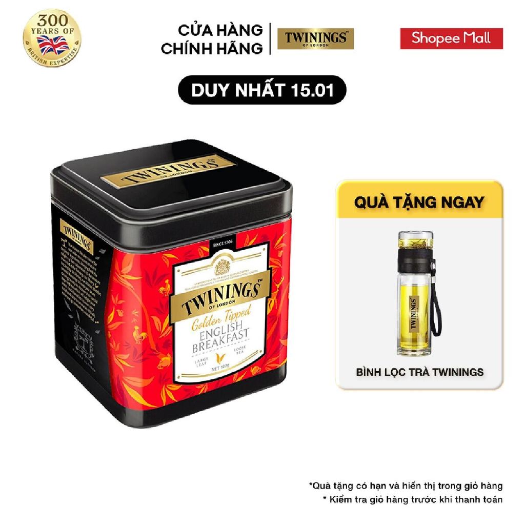 Trà Lá Twinings Golden Tipped English Breakfast - Hộp Thiếc 100G