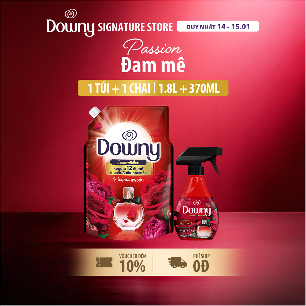 [DOWNY] Combo 1 Nước Xả Vải Downy Đam Mê Túi 1L + 1 Xịt Vải Downy Đam Mê 370ML
