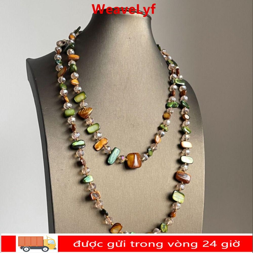 Vòng cổ WEAVELYF hai lớp, thiết kế boho với màu xanh lá
