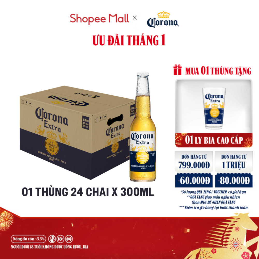 Bia Corona Extra nhập khẩu thùng 24 chai (300ml/chai)