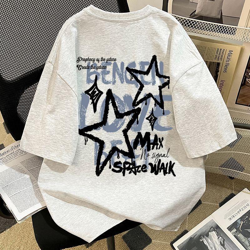 Áo thun nam và nữ - Áo ngắn tay in hình ngôi sao graffiti-100% cotton-Dáng rộng-Thoải mái và mềm mại-Thời trang- D030