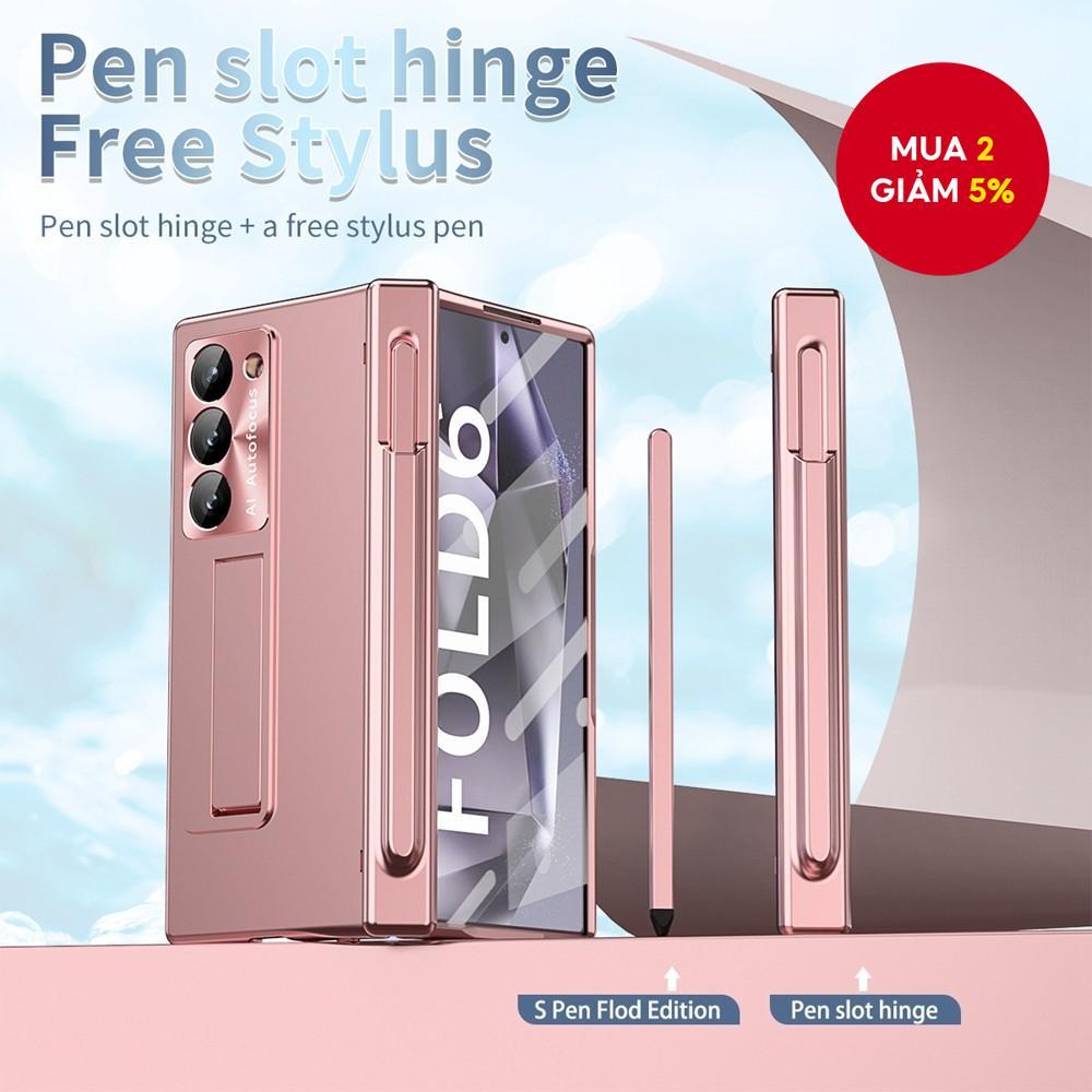 Ốp lưng đơn giản cho Samsung Galaxy Z Fold6 Fold7, vàng thanh lịch, ốp điện thoại có giá đỡ cho Z Fo