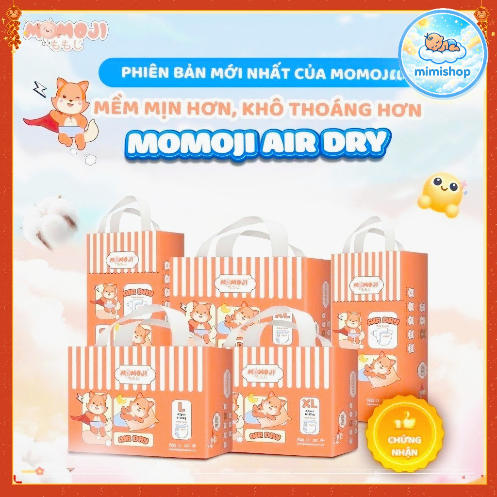 Tã Bỉm Quần MOMOJI AIR DRY Êm Mềm, Siêu Khô Thoáng, An Toàn Cho Bé không quà