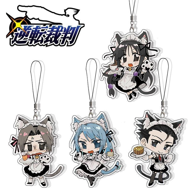 Game Gyakuten Saiban Ace Attorney Phoenix Wright Miles Edgeworth Cosplay Keychain Acrylic Pendant Ke