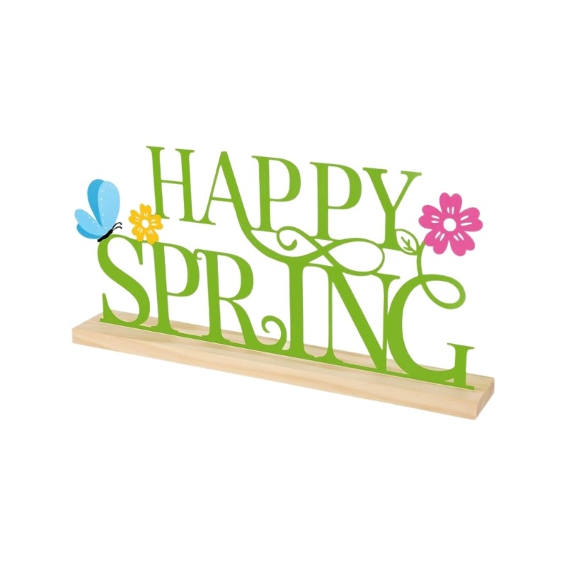 YU Happy Spring Table Sign with Base Spring Flower Butterfly Tabletop Decors