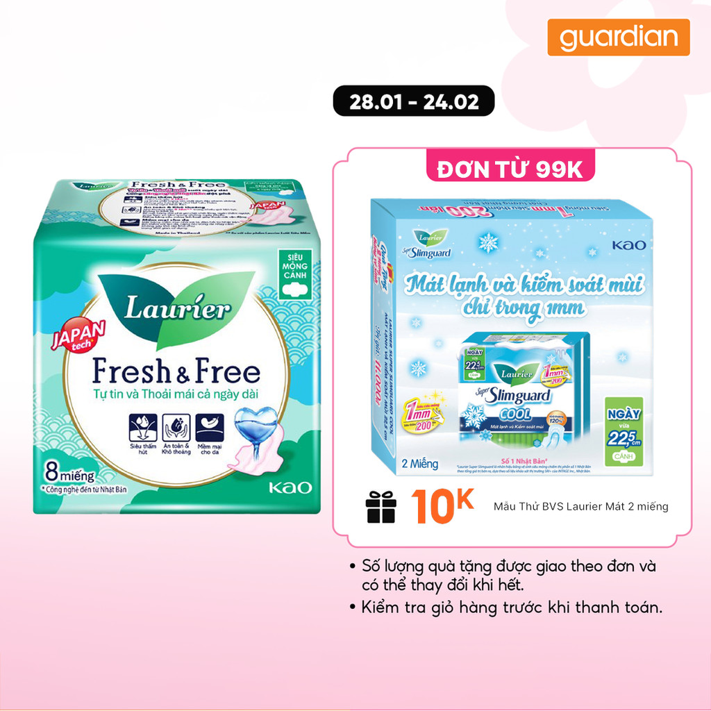 Băng Vệ Sinh Siêu Mỏng Cánh Fresh & Free Laurier 08 Miếng