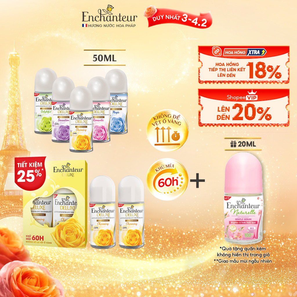 [PHIÊN BẢN MỚI] Lăn khử mùi Enchanteur hương nước hoa Pháp tinh tế, không để lại vệt ố vàng 50ml / 6