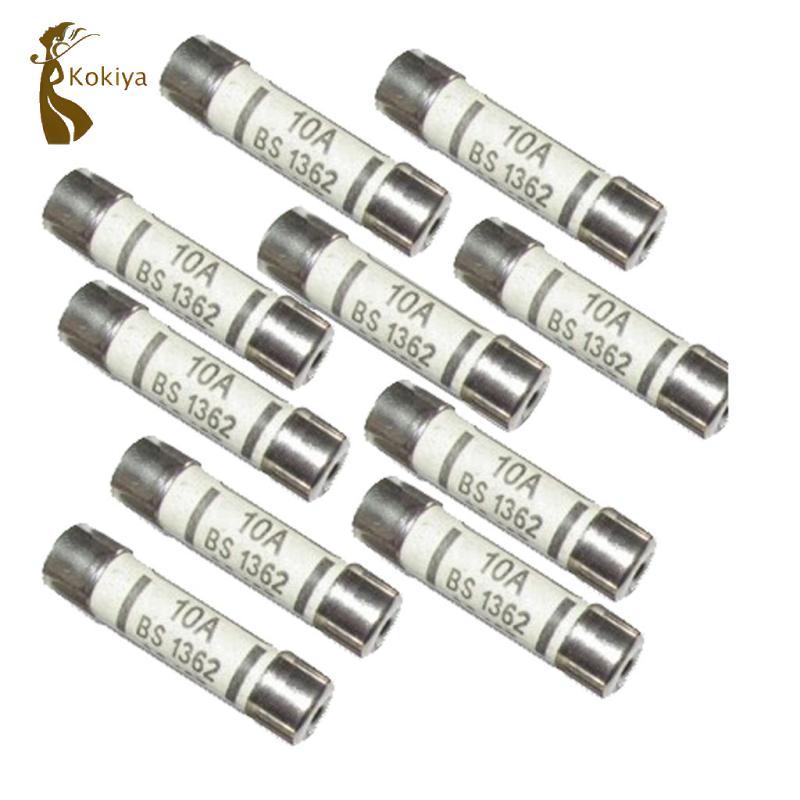 10x Cầu Chì Gốm Cầu Chì Ống BS1362 10A Điện Gia Đình Văn Phòng Chính Cắm