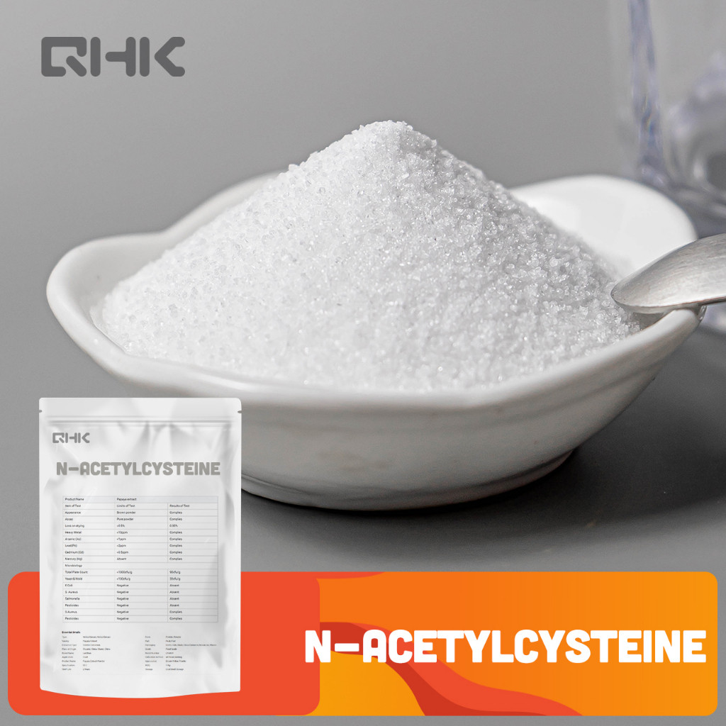 N-Acetyl Cysteine NAC 99% Bột tinh thể trắng tinh khiết Nguyên liệu thực phẩm 500g / 1000g Qinghekan