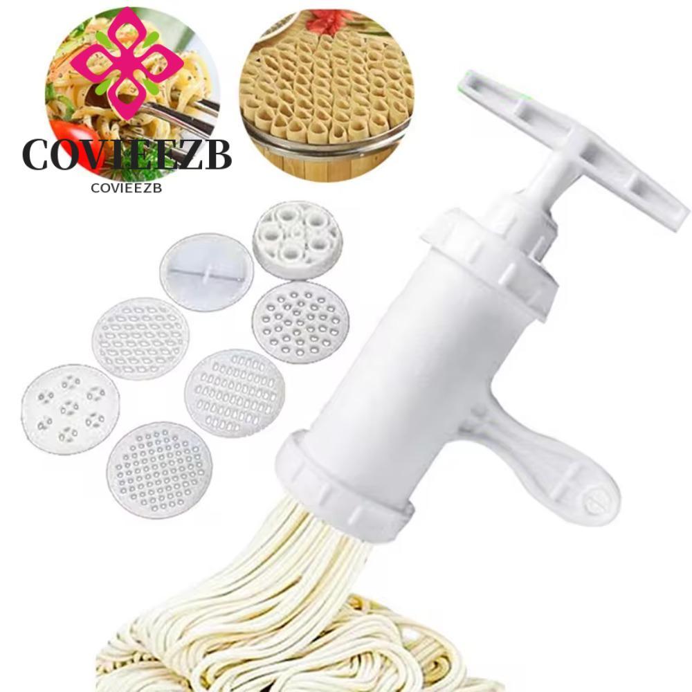 Máy ép mì COVIEEZB, Máy làm mì ống trắng thủ công, Thiết thực với 7 khuôn in khác nhau Dụng cụ Spaghetti bằng nhựa Nhà bếp Newbie