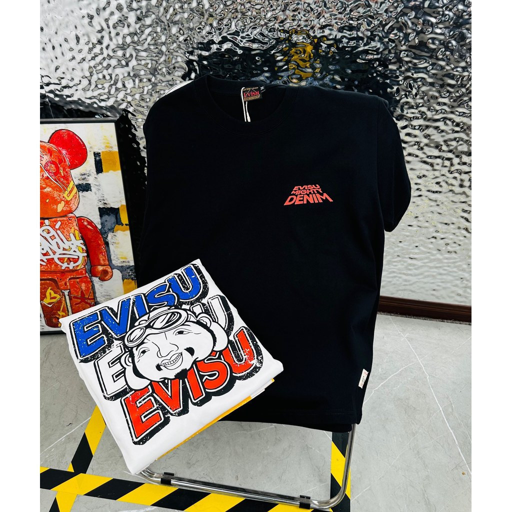 Áo sơ mi EVISU cổ tròn ngắn tay, size 6XL, phong cách phương Tây
