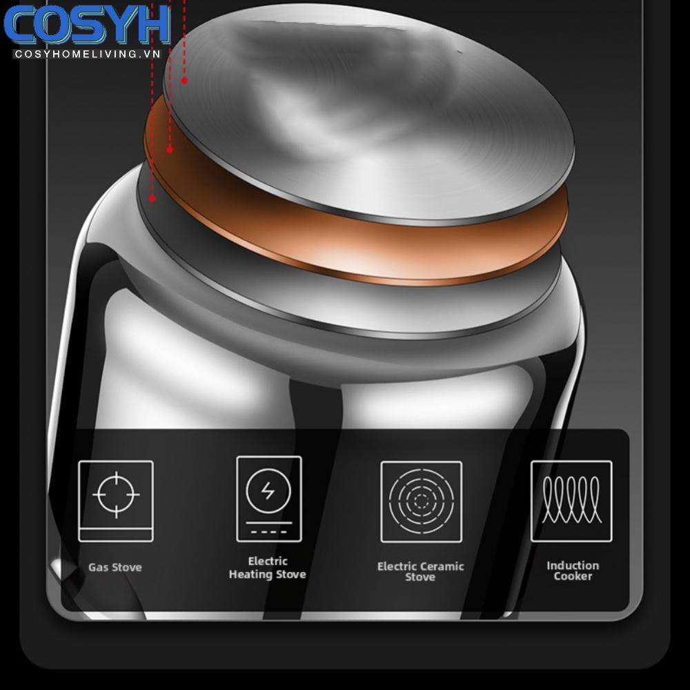 <cosyh>Stainless Steel Pan Pure Stainless Steel Tempered Glass Lid Quick Heating