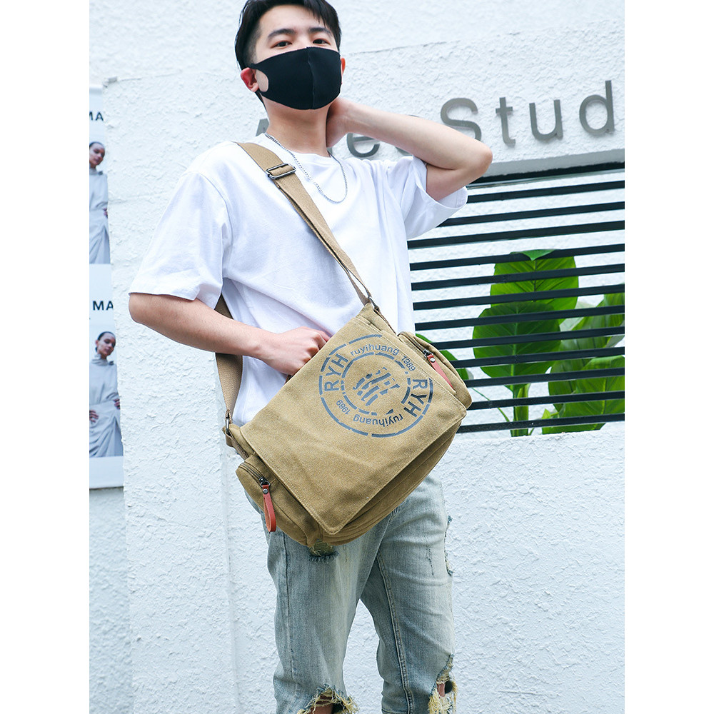 Authentic men's bag, trendy authentic men's bag, trendy canvas men's bag, multi-compartment stylish 
