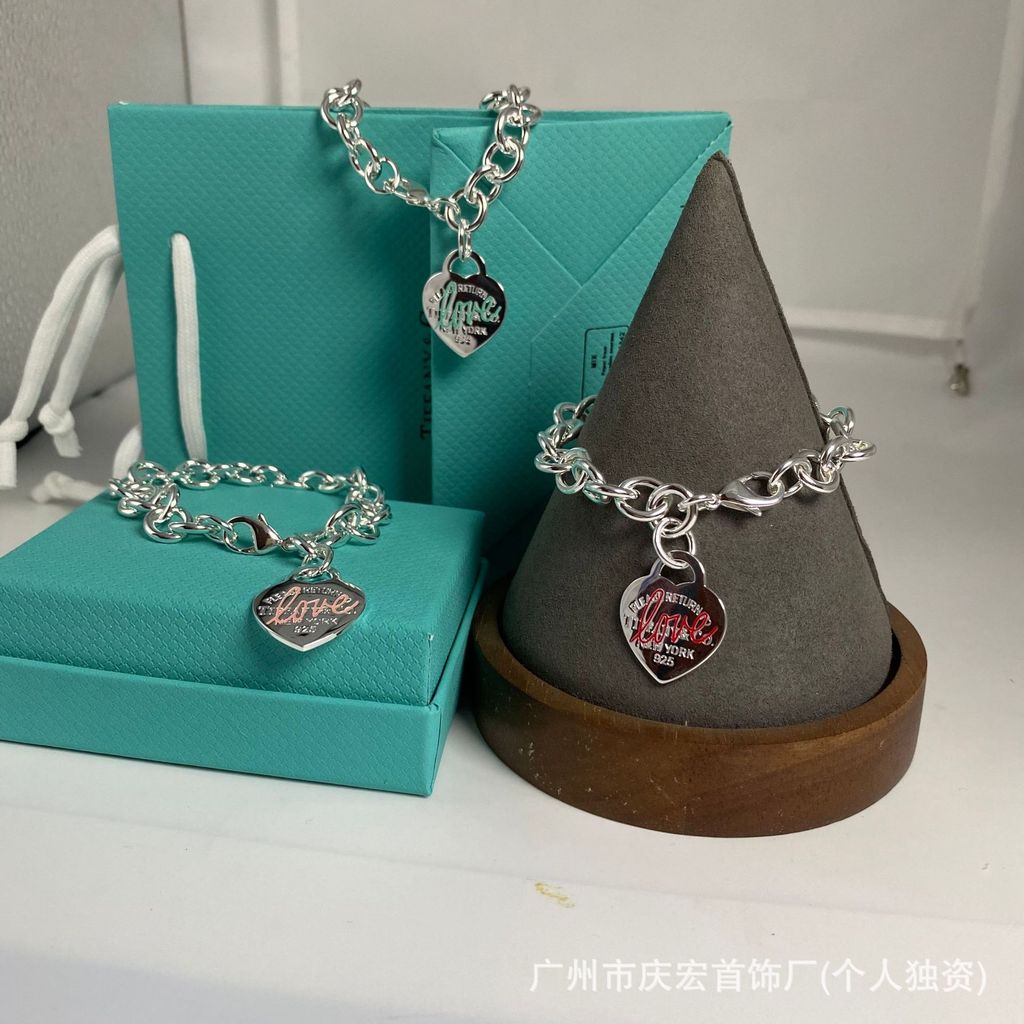 s925Enamel LOVE Heart-shaped bracelet, simple heart-shaped necklace silver heart-shaped jewelry