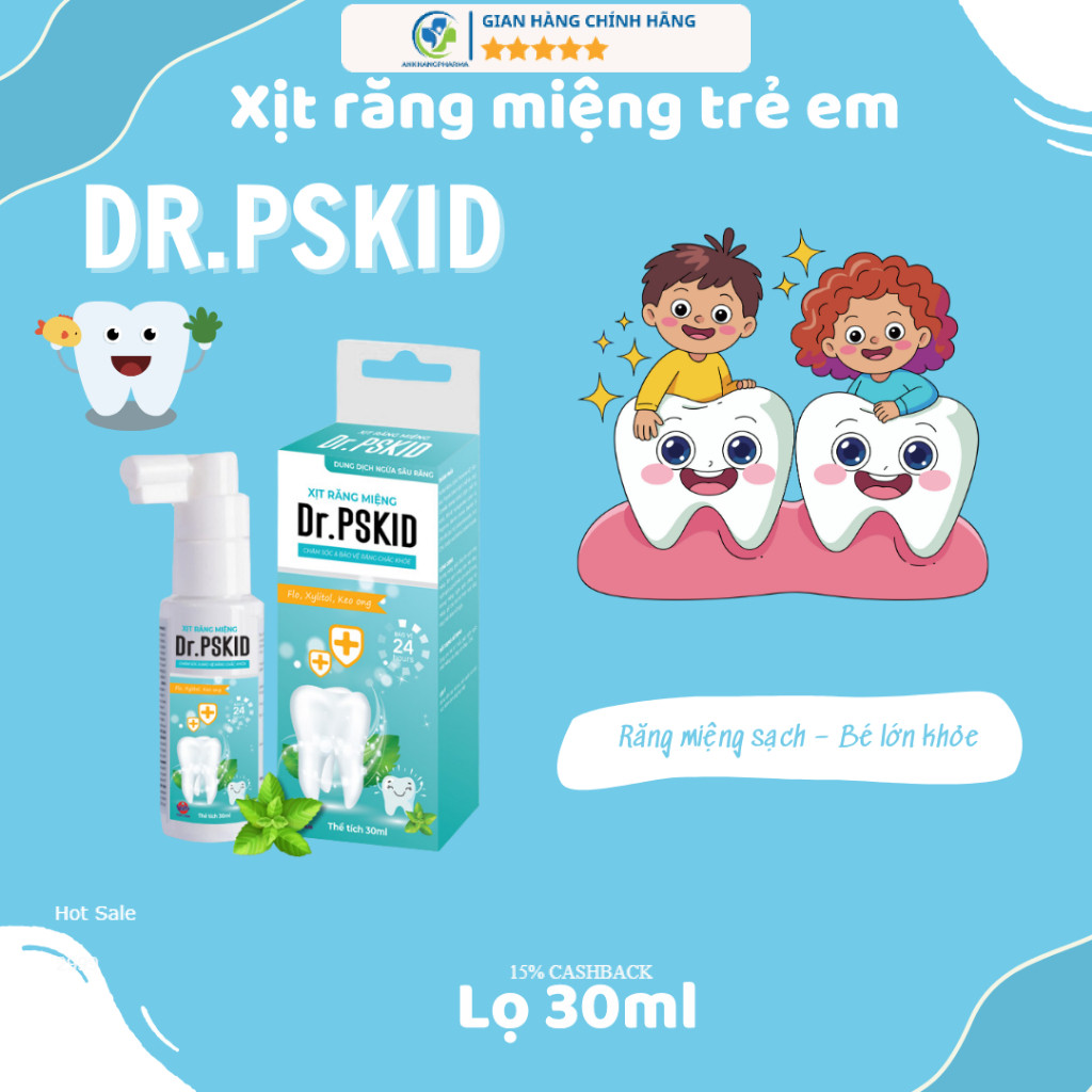 Xịt răng miệng Dr.PSKID Vạn Tam 30ml Ngăn ngừa sâu răng, hôi miệng, giữ hơi thở thơm mát cho bé