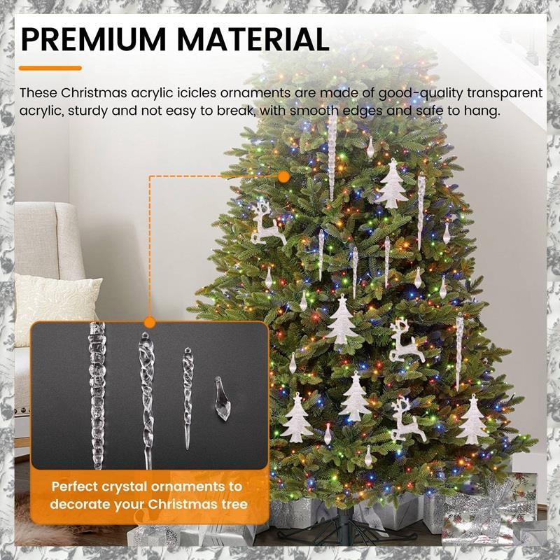 [D E O K] Cây Giáng Sinh Trong Suốt Acrylic Icicle Đồ Trang Trí Pha Lê Icicle Thả Treo Mặt Dây Cho G