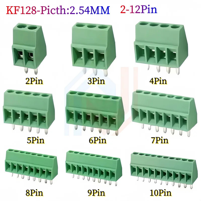 10 Cái KF128 2.54mm PCB Mini Vít Thiết Bị Đầu Cuối Khối Kết Nối Cho Dây KF128-2.54 2P 3P 4P 5P 6P 7P