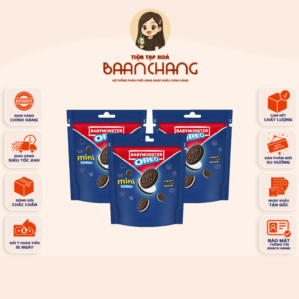 [COMBO 3 BỊCH] Bánh Quy Oreo BabyMonster Mini Kem Vani 58.4g – Phiên Bản Giới Hạn