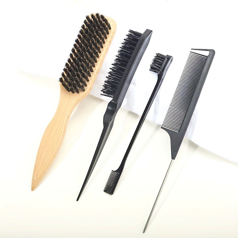 Bộ cọ và lược chải tóc lông sang trọng - Bộ tạo kiểu điều khiển viền Unisex 4 chiếc - Dành cho lưng,