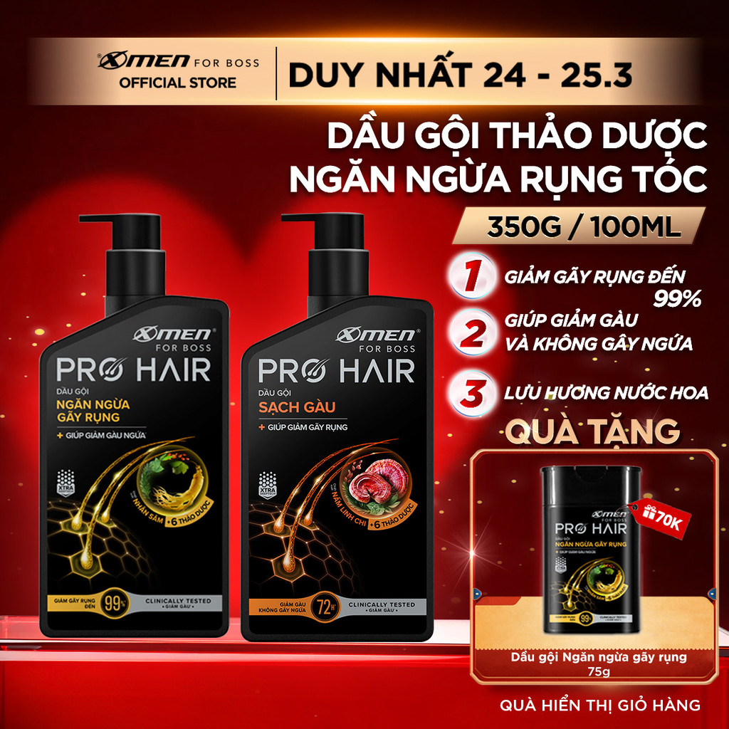 [MỚI] Dầu gội Thảo Dược X-Men For Boss Pro Hair 350g Nuôi Dưỡng Da Đầu Từ Gốc, Sạch Gàu và Giảm Gãy Rụng
