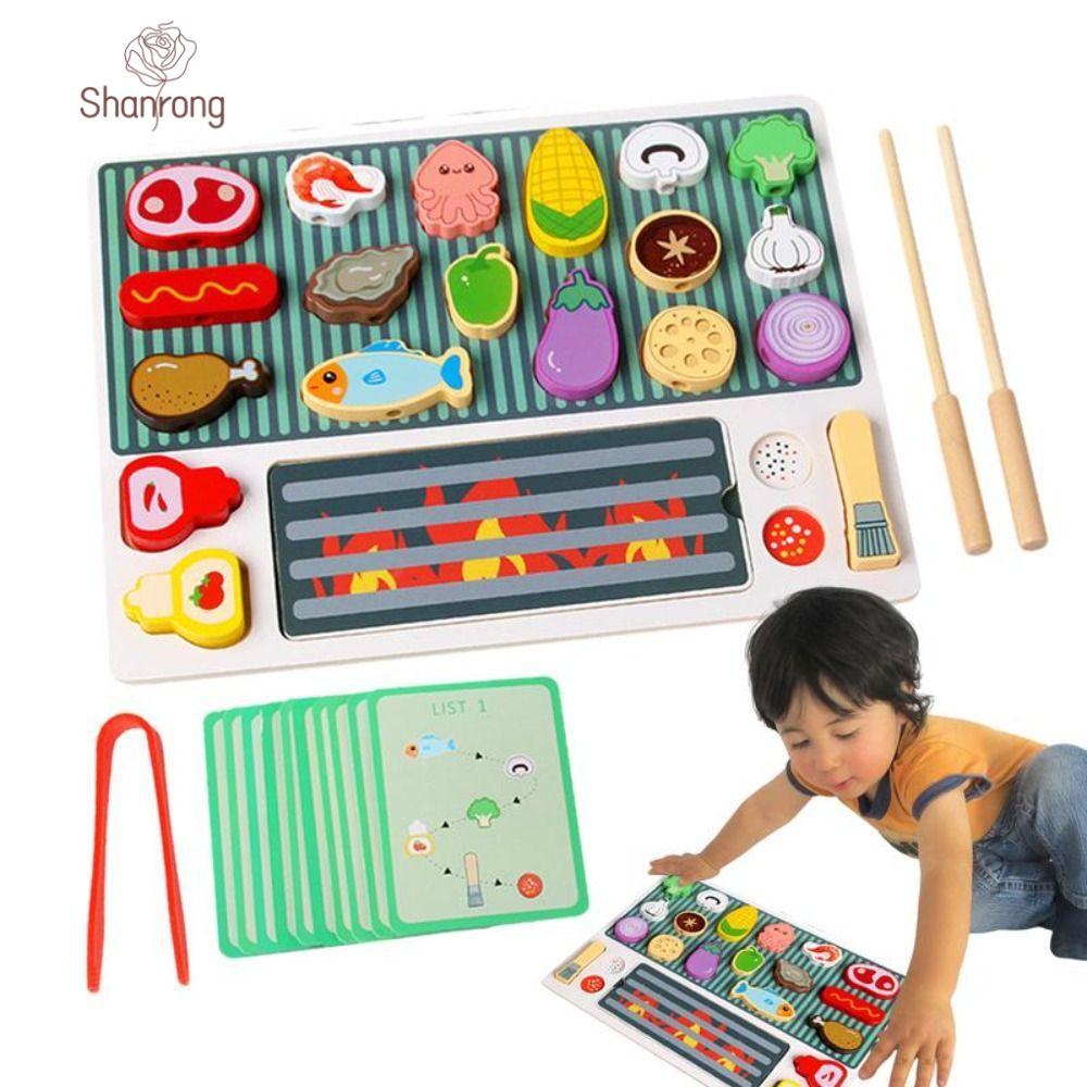 SHANRONG Đồ chơi nướng bằng gỗ, Đồ chơi nướng BBQ mô phỏng bằng gỗ, Đồ chơi nướng BBQ, Trẻ mới biết 