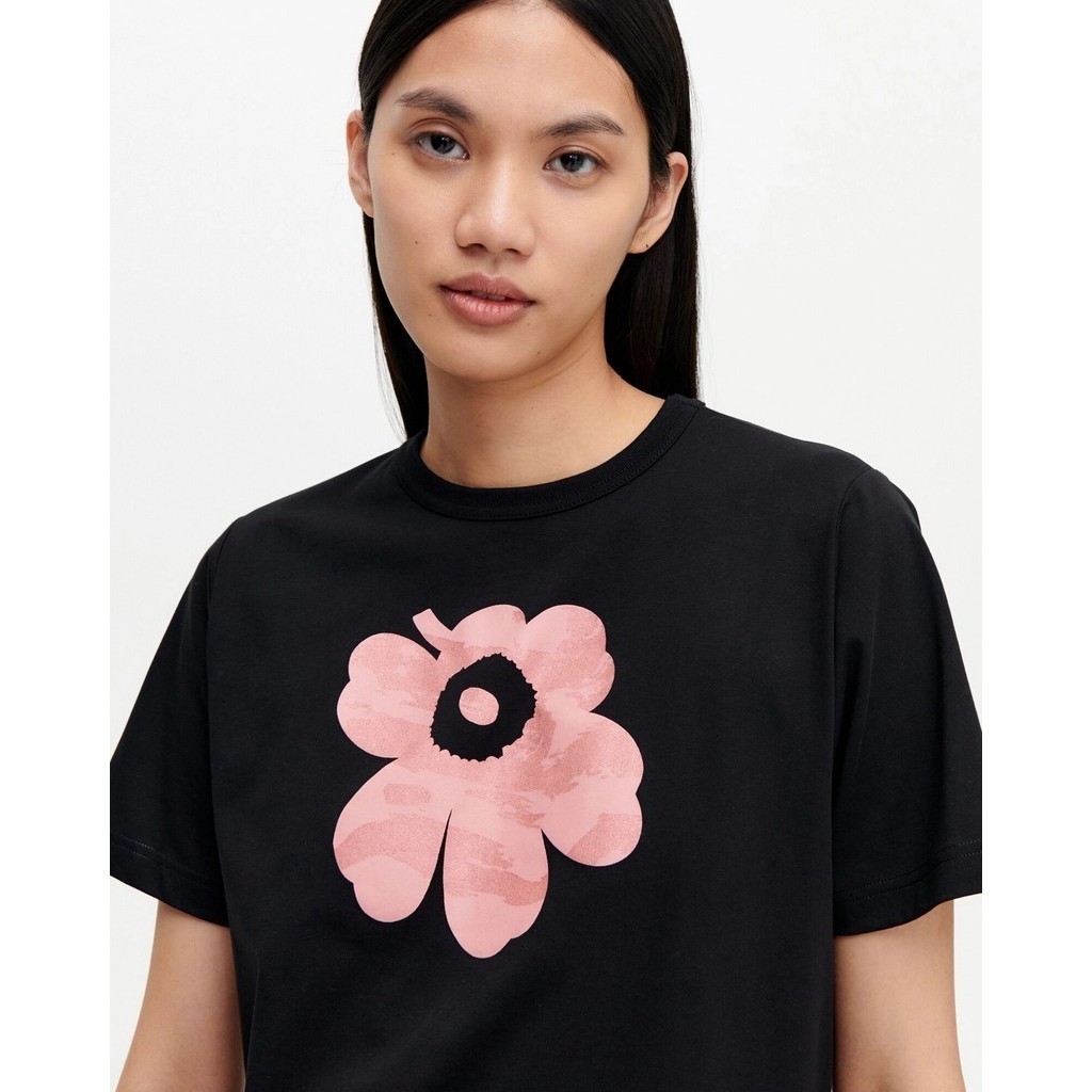 Mari * * kko xu hướng áo thun nam nữ cotton màu hồng in hoa tay ngắn