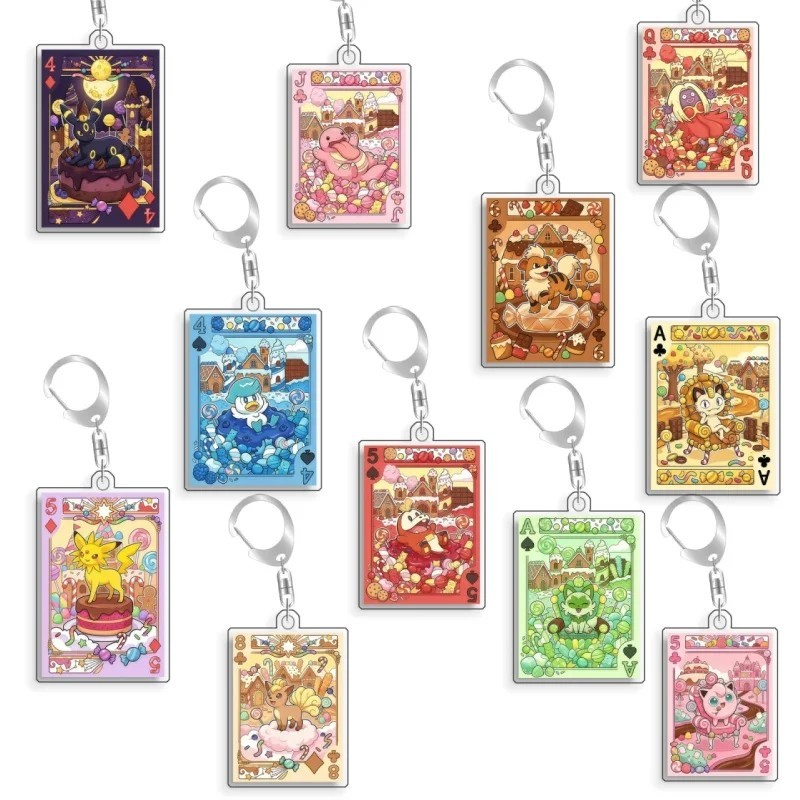 Móc khóa Pokemon Acrylic Mica hình thẻ bài Anime mẫu Pikachu Eevee Ditto Pawmi Jolteon Quaxly dễ thư
