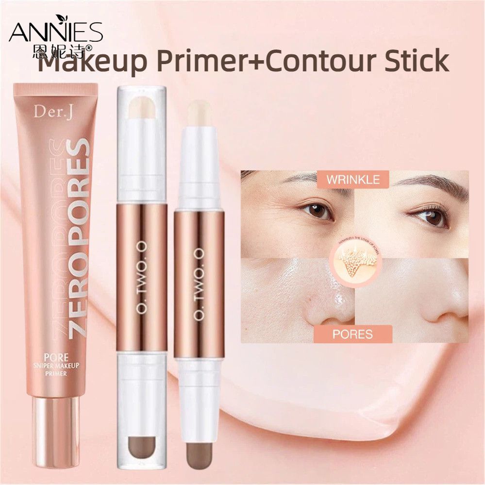 ♕ Bộ 2 sản phẩm Der.j Soft Focus Moisturizing Makeup Primer O.two.o 2 In 1 Highlighter & Contourter 