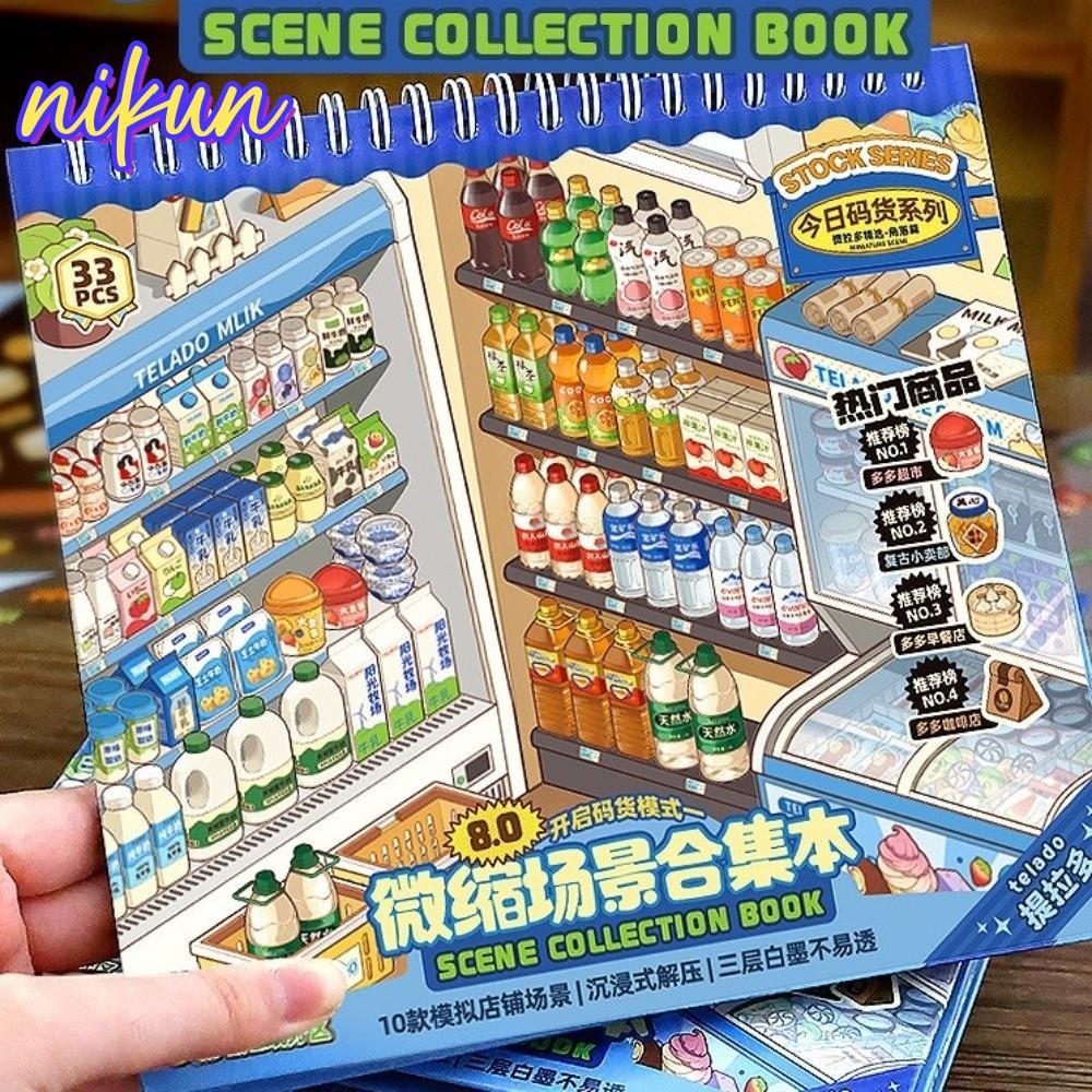 Nhãn dán phong cảnh NIKUN, Nhãn dán cảnh cửa hàng dễ thương cỡ lớn, 10 cảnh 33 tờ Nhãn dán xếp chồng