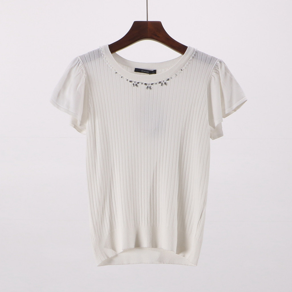 áo dệt kim nữ áo thun dệt kim tay ngắn Ưu đãi đặc biệt 〖Le〗 Giảm giá thương hiệu cao cấp của Nhật Bả