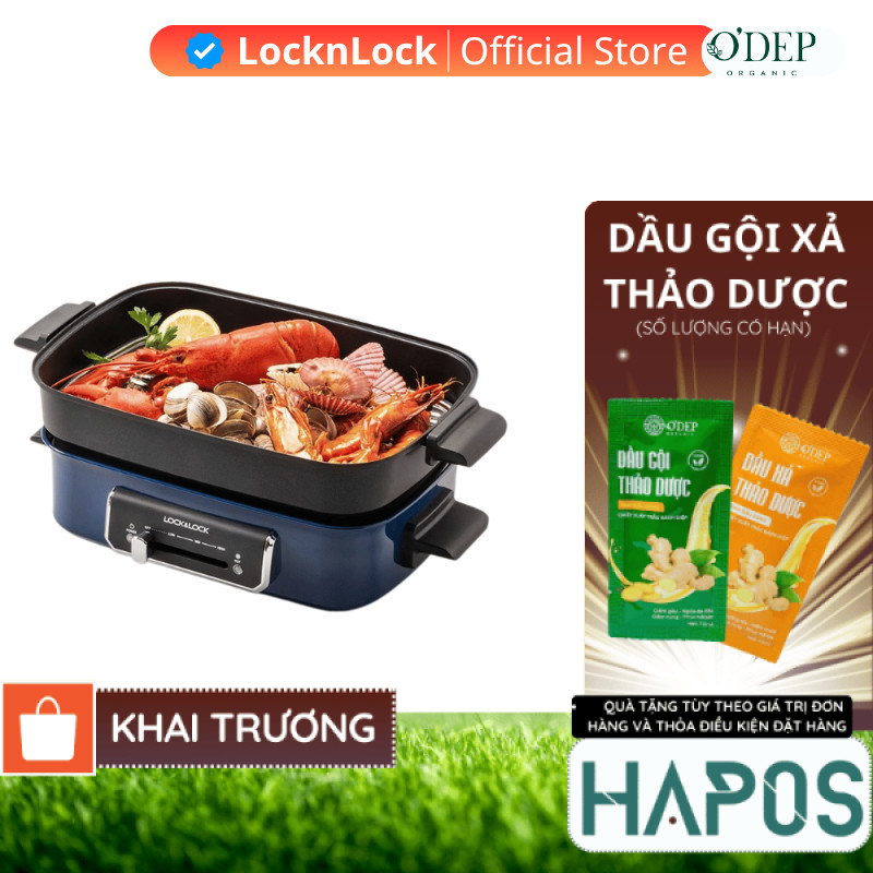 Nồi lẩu nướng điện đa năng LocknLock 2.5L, Hàng chính hãng có khay hấp chống dính - Màu Navy EJG556 