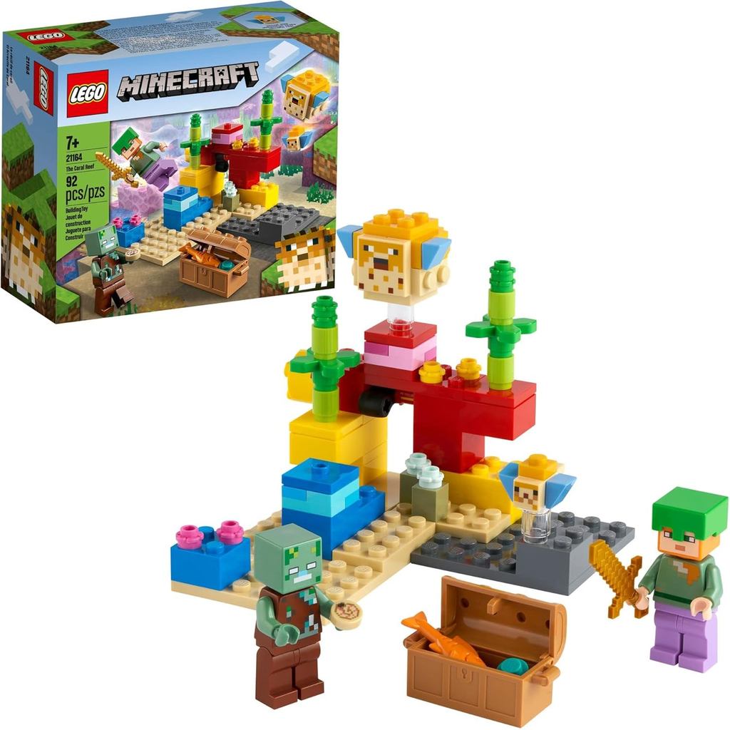 LEGO Minecraft Bộ đồ chơi rạn san hô 21164 Giả vờ chơi đồ chơi Minecraft với Alex, Cá phồng và Zombi