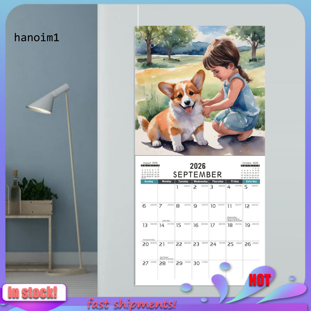 HAN _ 2026 Lịch Corgi Lịch Mùa Đông Corgi 2026 Lịch Treo Tường Corgi 12 tháng Chủ Đề Chó Corgi Dễ Th