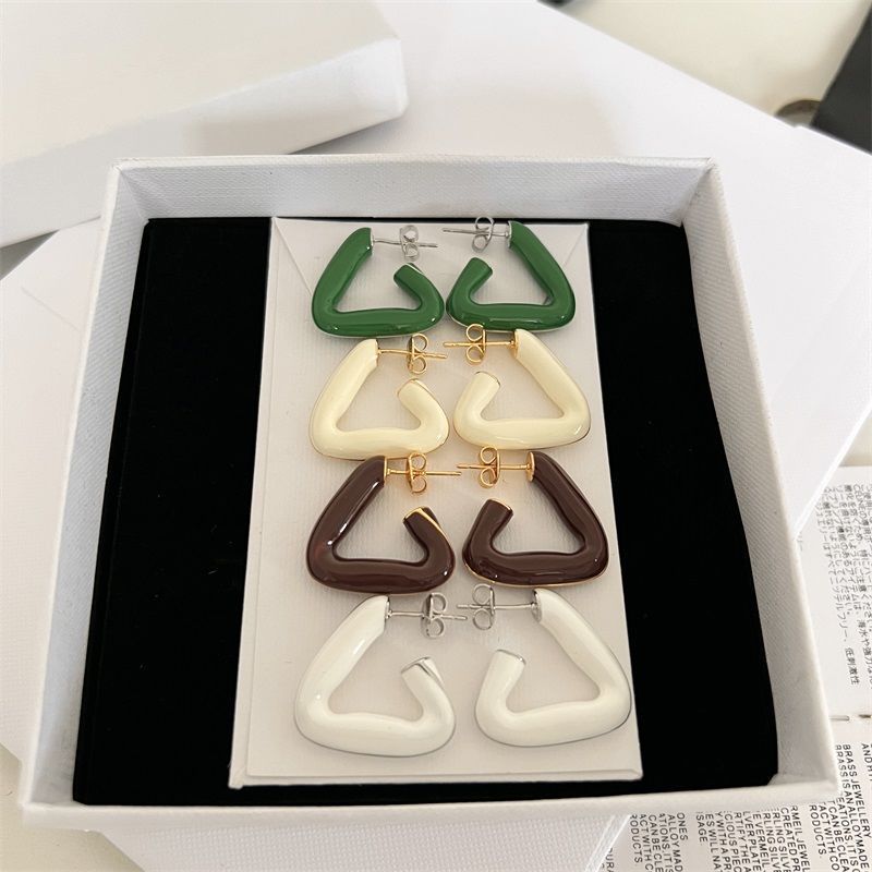 Spot Goods#New BV Triangular Colorful Enamel Earrings Trendy Brand Minimalist Brass Gold-Plated Ear 