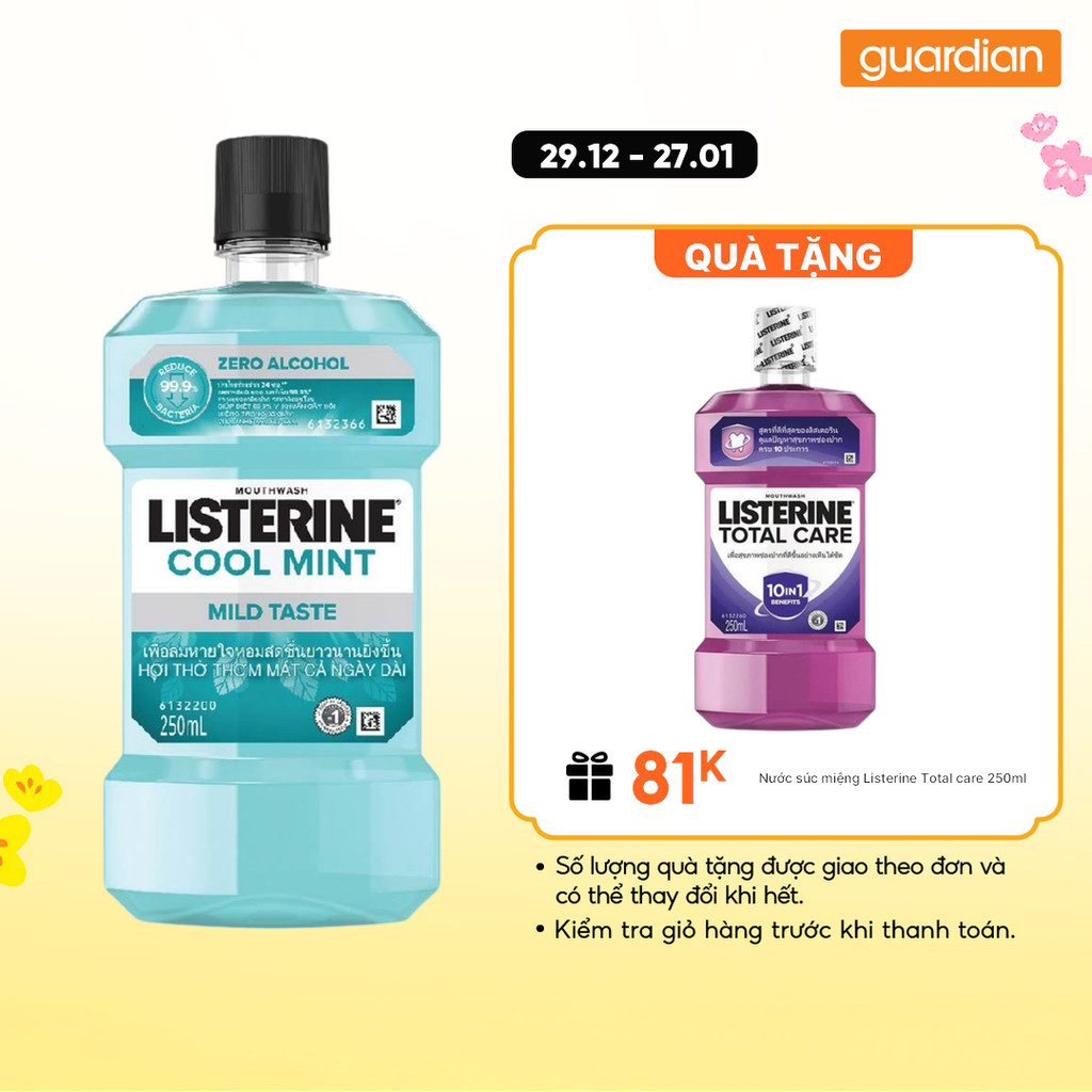 Nước Súc Miệng Không Cay Cool Mint Zero Alcohol Listerine 250ml