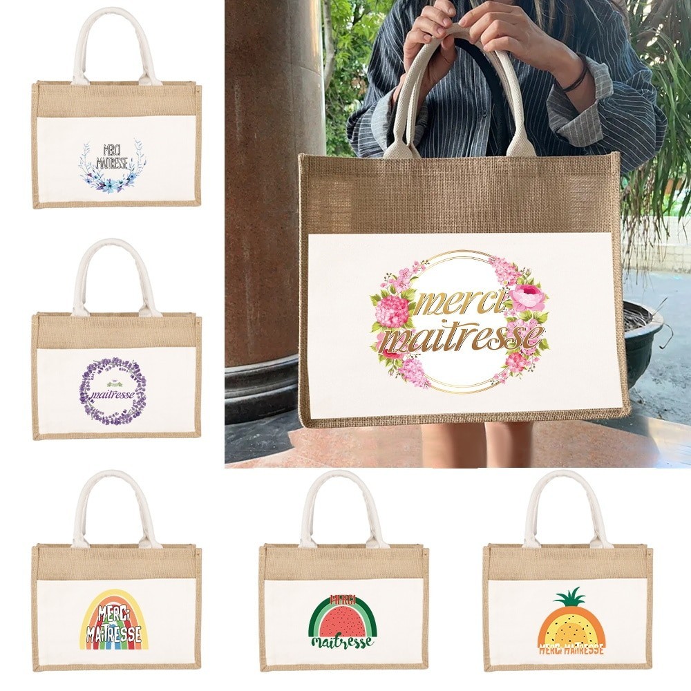 Jute Bag Handbag Linen Shoulder Bag Jute Imitation Sacks Linen Bags Shopping Bags Tote Laminated Bag