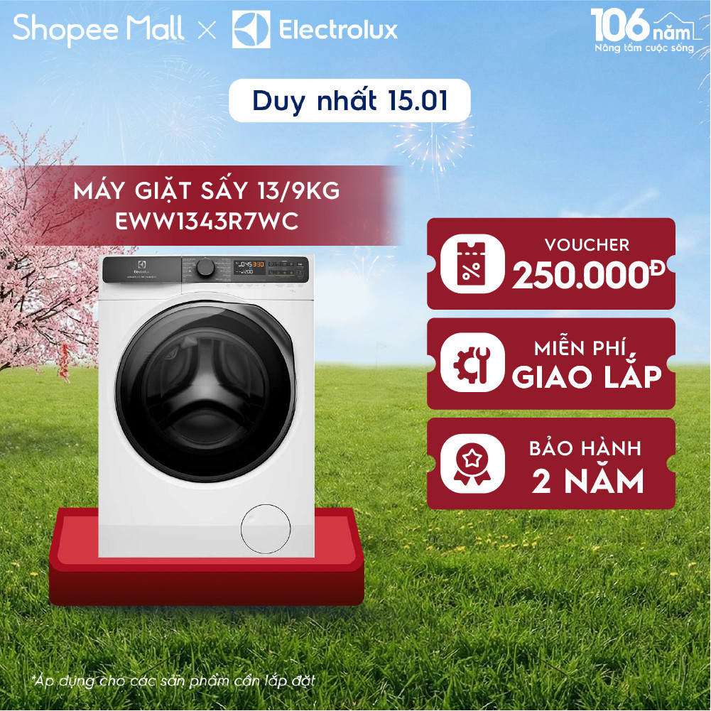 Free giao lắp -Máy giặt sấy Electrolux 13/9kg UltimateCare 700 - Trắng EWW1343R7WC, giặt đầy tải 45p