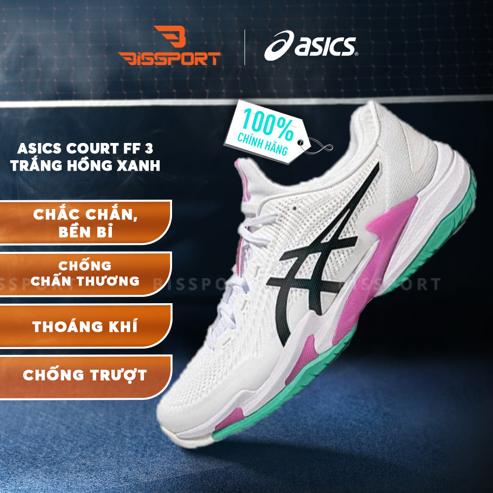Giày Tennis/Pickleball Asics Asics Court FF3 Chính Hãng - Trắng Hồng Xanh - Ổn Định - Giảm Chấn - Si