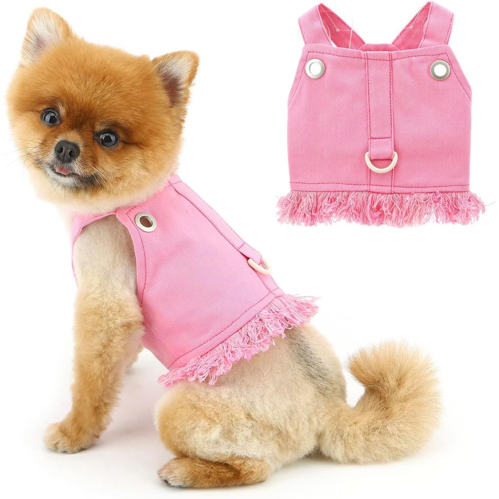 Áo vest dây nịt chó Denim cho chó nhỏ Quần áo chó con Mèo Áo vest Dây nịt và dây xích Bộ áo sơ mi th