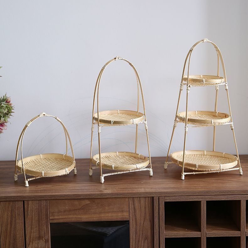 New Product#Bamboo Woven Dessert Household Fruit Basket Cake Display Rack Handmade Multi-layer Baske