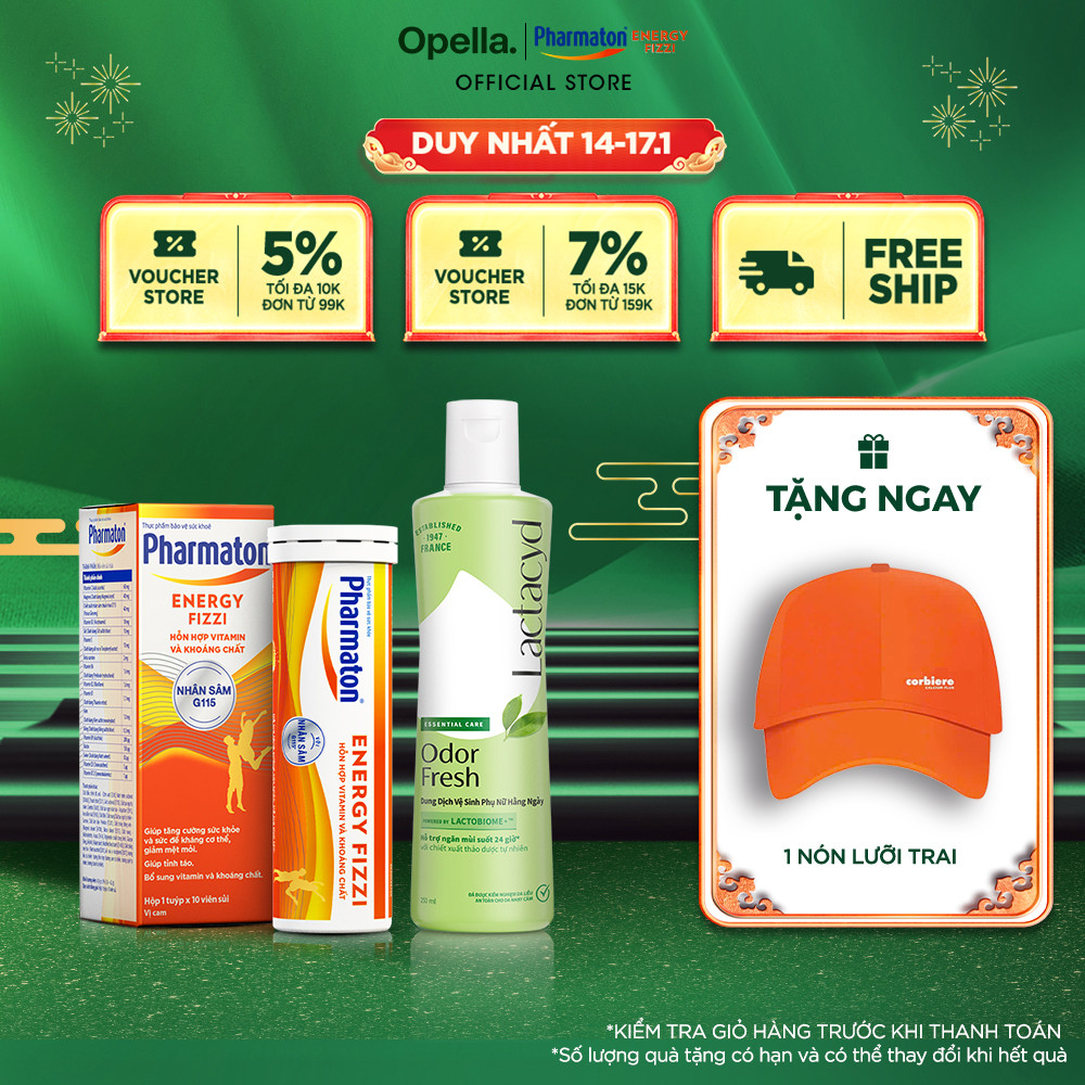 Bộ 1 DDVS phụ nữ Lactacyd Odor Fresh 250ml + 1 Thực phẩm bảo vệ sức khỏe Pharmaton Energy Fizzi